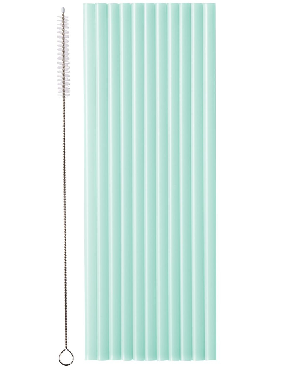 12 stk Mintfarget Gjenbrukbare Sugerør i Plast med Rengjøringsbørste - 23 cm