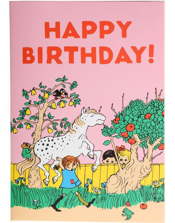 Pippi Happy Birthday - Bursdagskort med Konvolutt