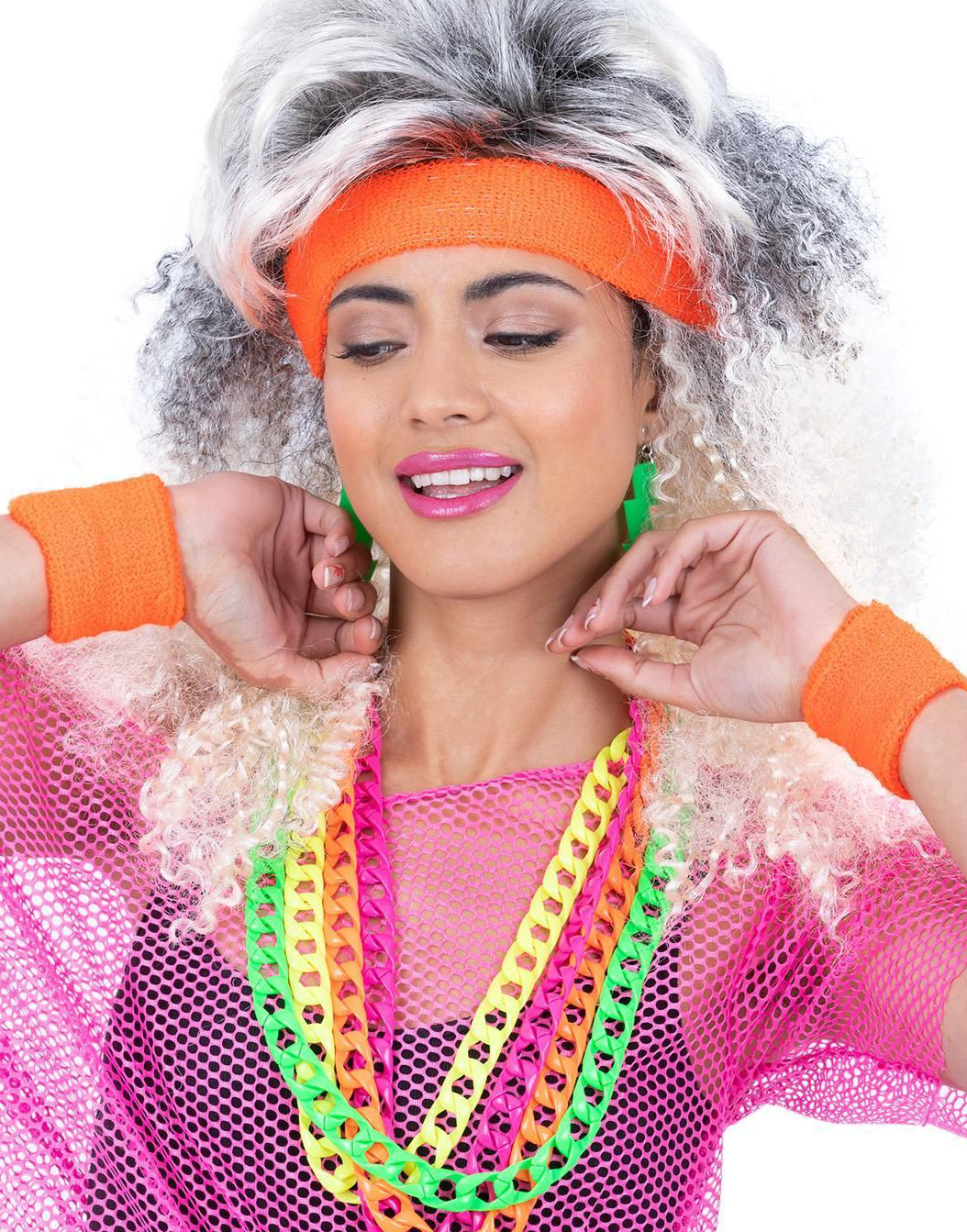 80s Neon Svettebånd Orange - 3 Deler