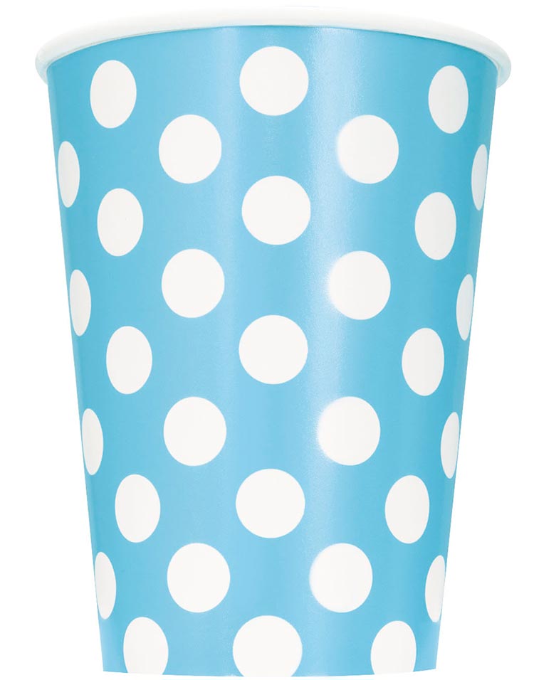 6 stk Lys blå Polka Dots Pappkrus 355 ml