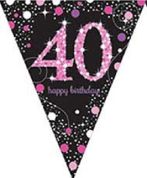 40 Års Feiring - Glitrende Svart og Rosa Vimpelbanner 4 m