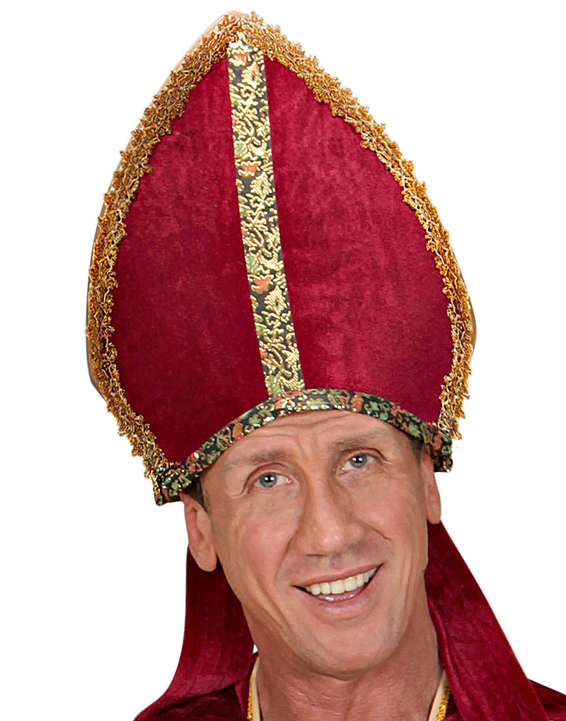 Rød og Gullfarget Biskophatt med Bånd