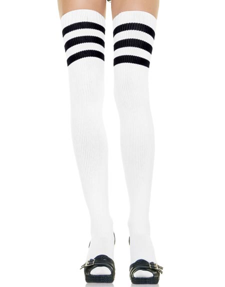Hvite Strikkede Strømper med Tre Svarte Striper