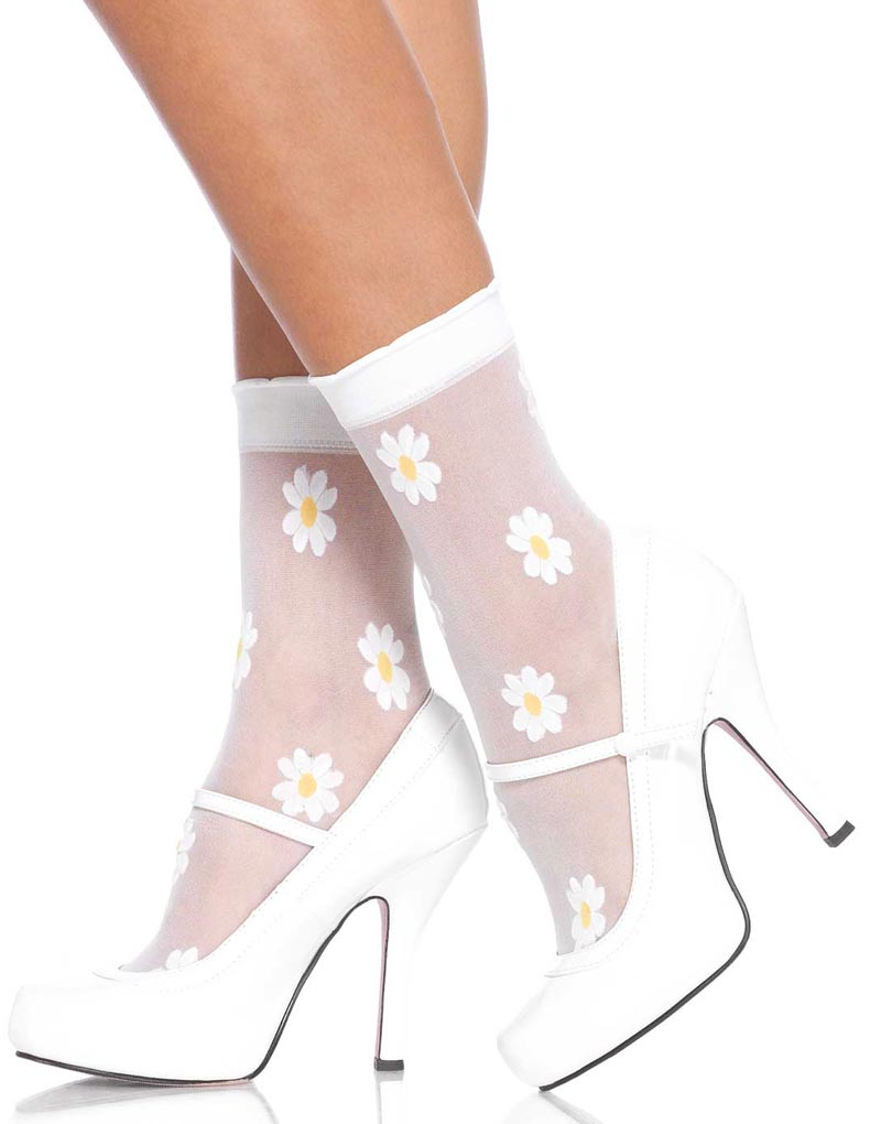 Hvite Sokker med Blomster