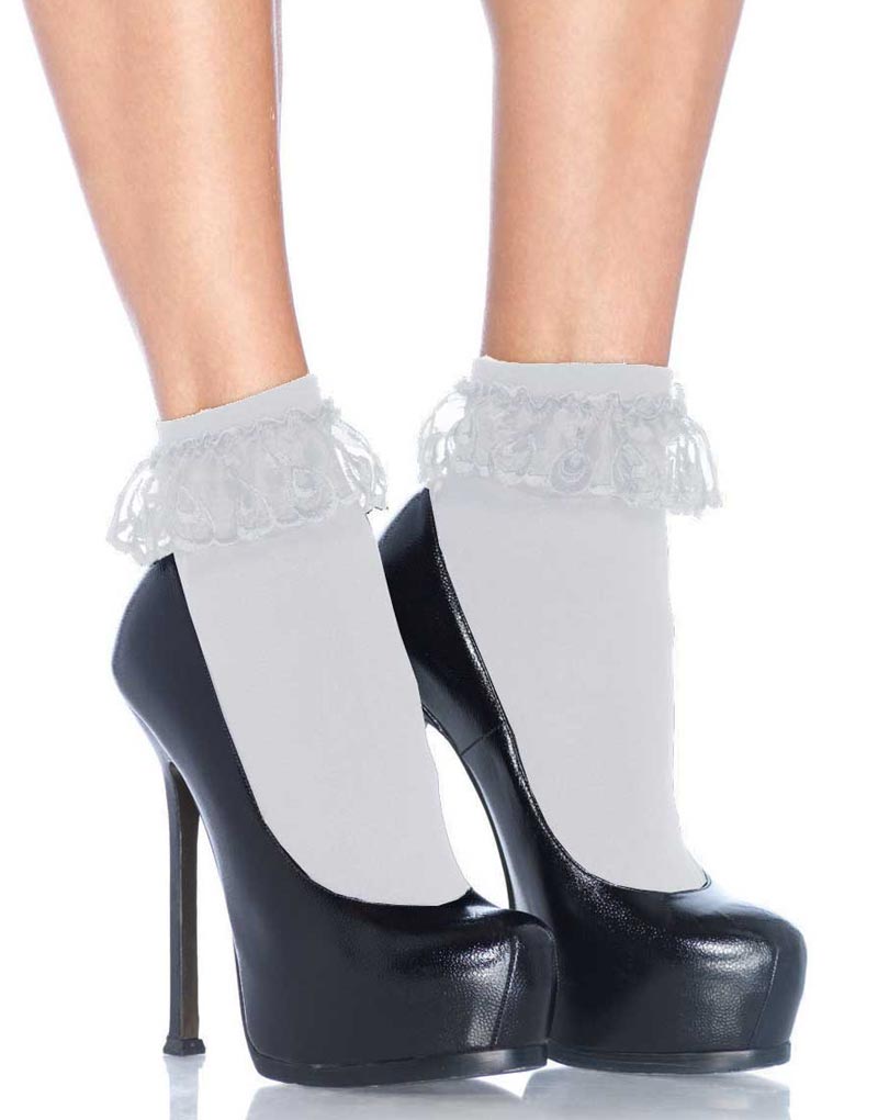 Tynne Nylon Sokker i Hvit med Blondekanter