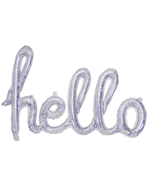 HELLO - Sølvfarget Holografisk Folieballong 72x45 cm