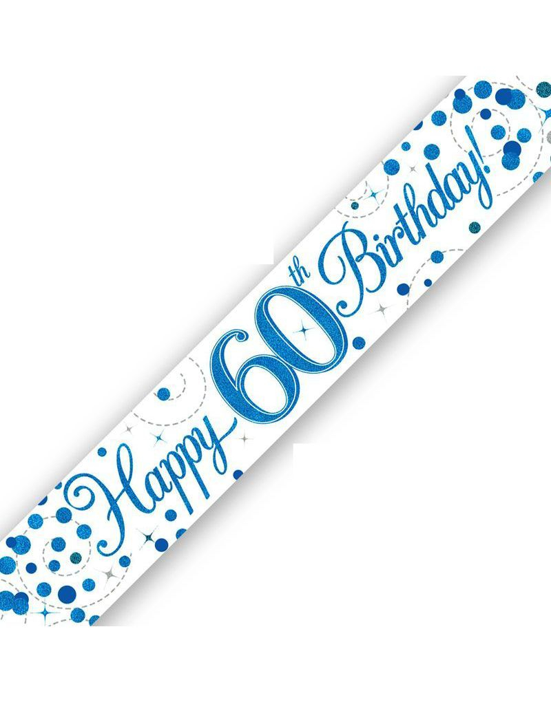 Happy 60th Birthday - 2,7 Meter Hvit og Blå Holografisk Banner