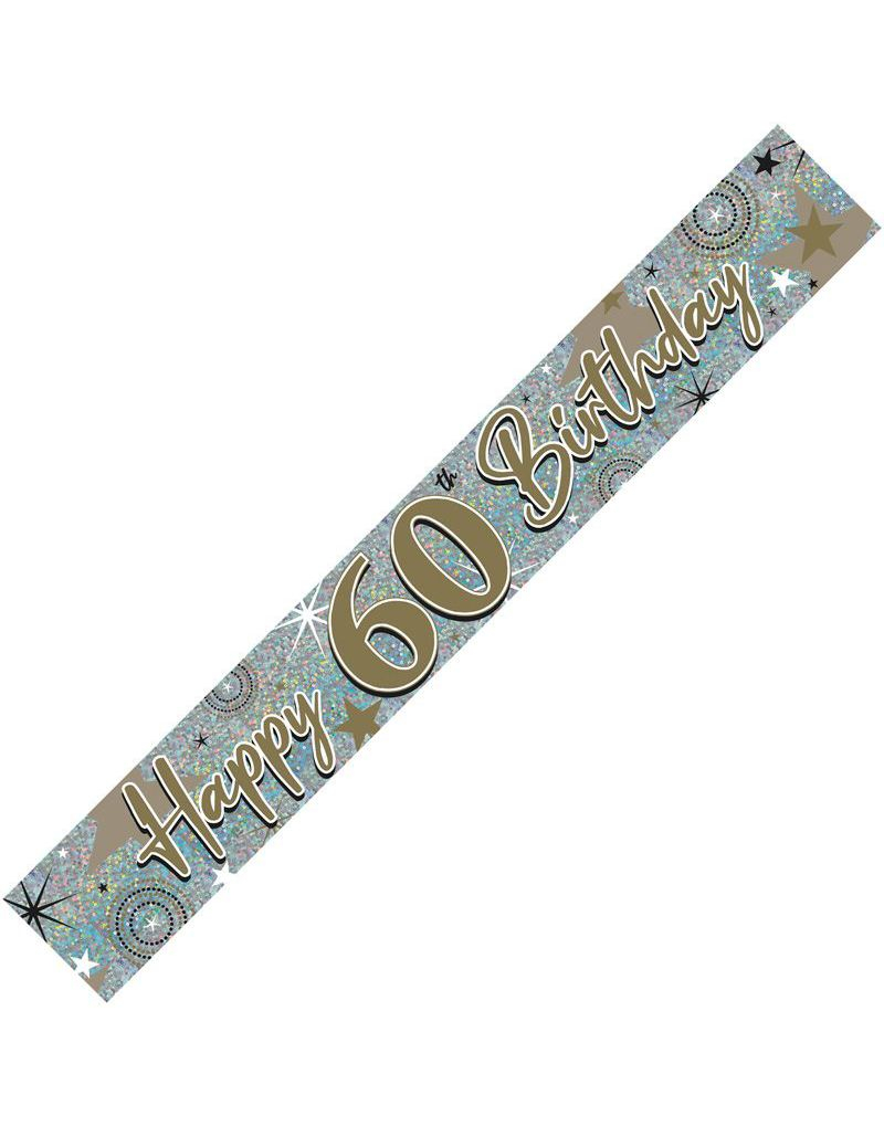 Happy 60th Birthday - 2,6 Meter Sølvfarget Holografisk Banner