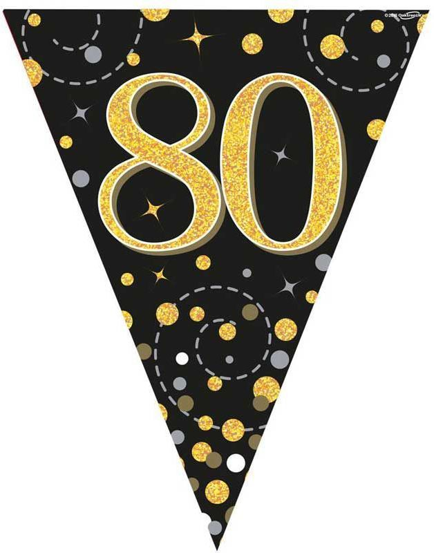 80-års Feiring Svart og Gullfarget Banner med 11 Flagg - 3,9 Meter