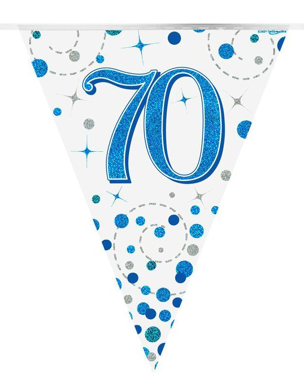 70-års Feiring Hvit og Blå Banner med 11 Flagg - 3,9 Meter