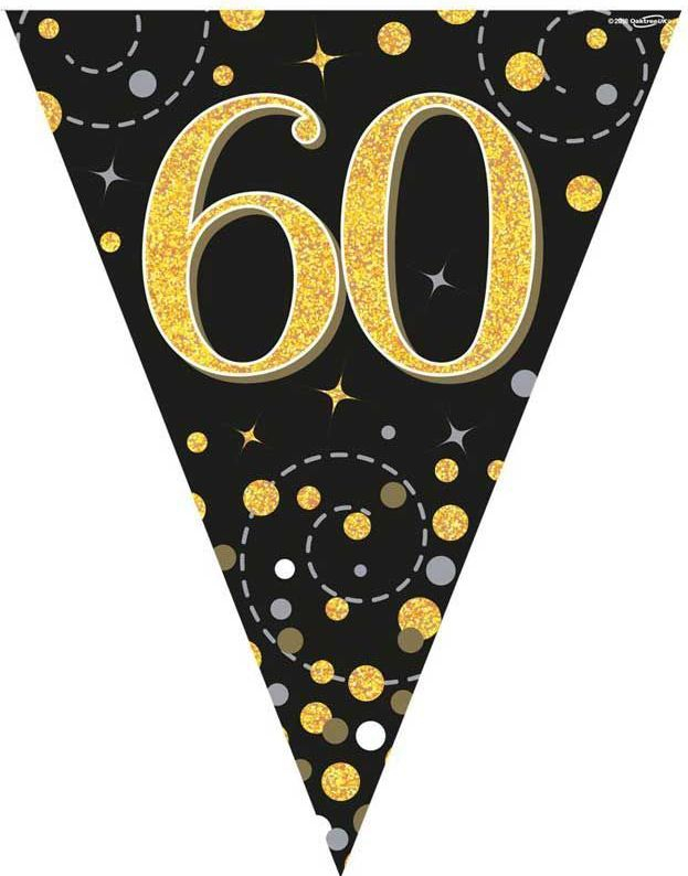 60-års Feiring Svart og Gullfarget Banner med 11 Flagg - 3,9 Meter