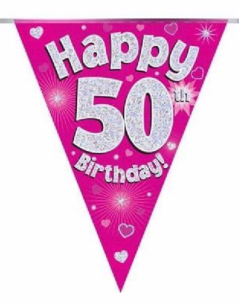 50-års Feiring Rosa Banner med 11 Flagg - 3,9 Meter