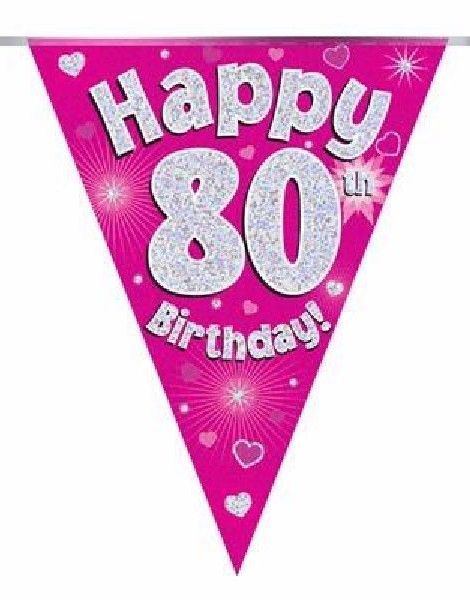80-års Feiring Rosa Banner med 11 Flagg - 3,9 Meter