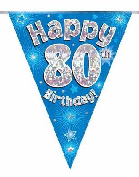 80-års Feiring Blå Banner med 11 Flagg - 3,9 Meter