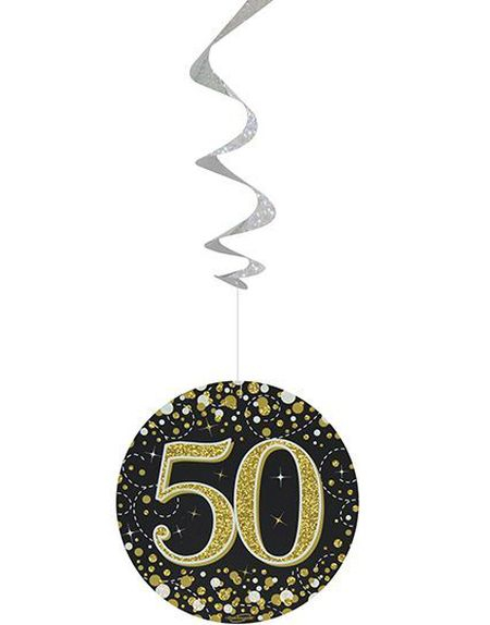 6 stk 50-Års Bursdag Svart og Gullfarget Holografiske Swirls