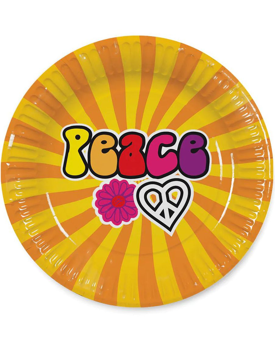 8 stk Peace Papptallerkener 23 cm - Flower Power