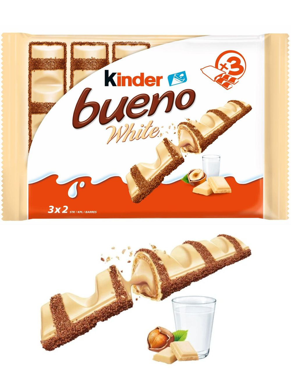 6 stk Kinder Bueno White Sjokolade 3x2pk