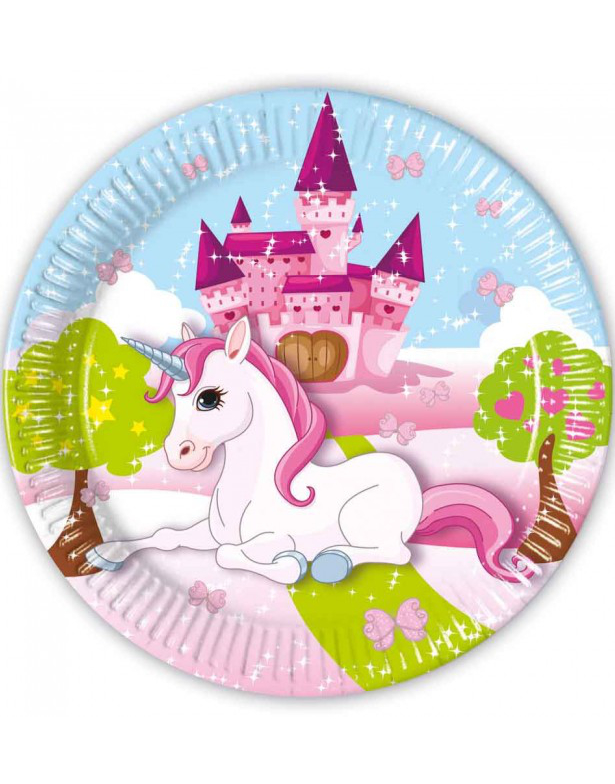 8 stk Papptallerkener 23 cm - Unicorn Castle