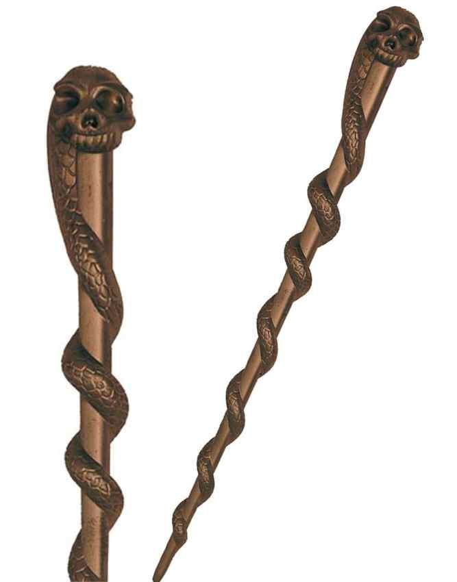 Bronsefarget Tryllestav med Slange og Hodeskalle 34 cm