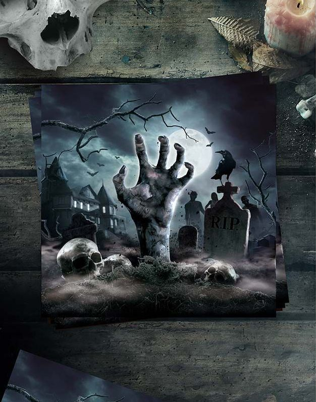 12 stk Servietter med Zombiehånd Motiv 33x33 cm