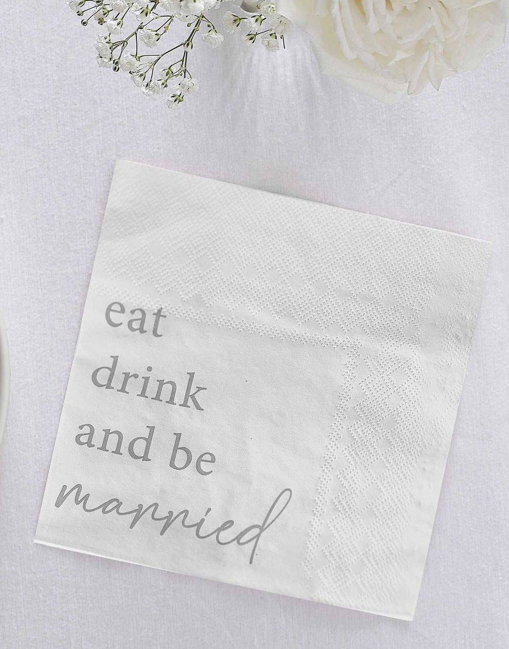 16 stk Hvite Servietter med Sølvfarget 