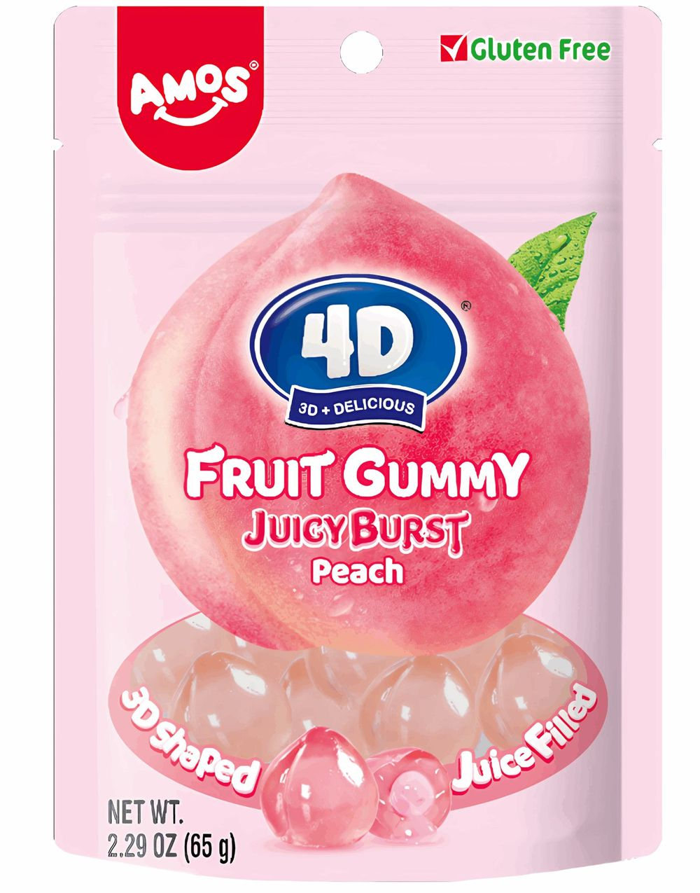 4D Fruit Gummy Peach Burst - Gelegodteri med Ferskensmak 65 gram