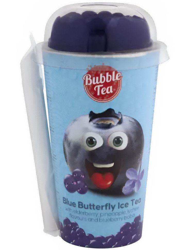 Blue Butterfly Ice Tea - Ananas, Hyllebær og Litchi Iste med Blåbær Bobaperler 350 ml