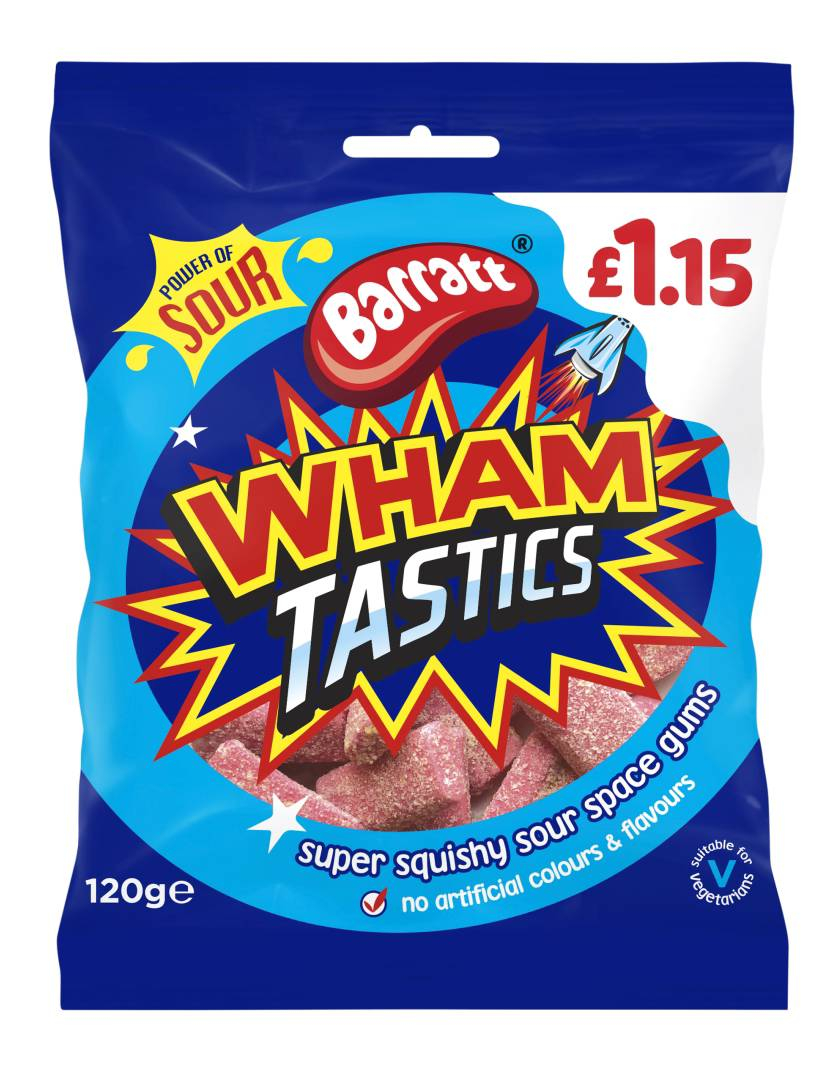 Barratt Wham Tastics - Kjempesurt Skumgodteri med Bringebærsmak 120 gram