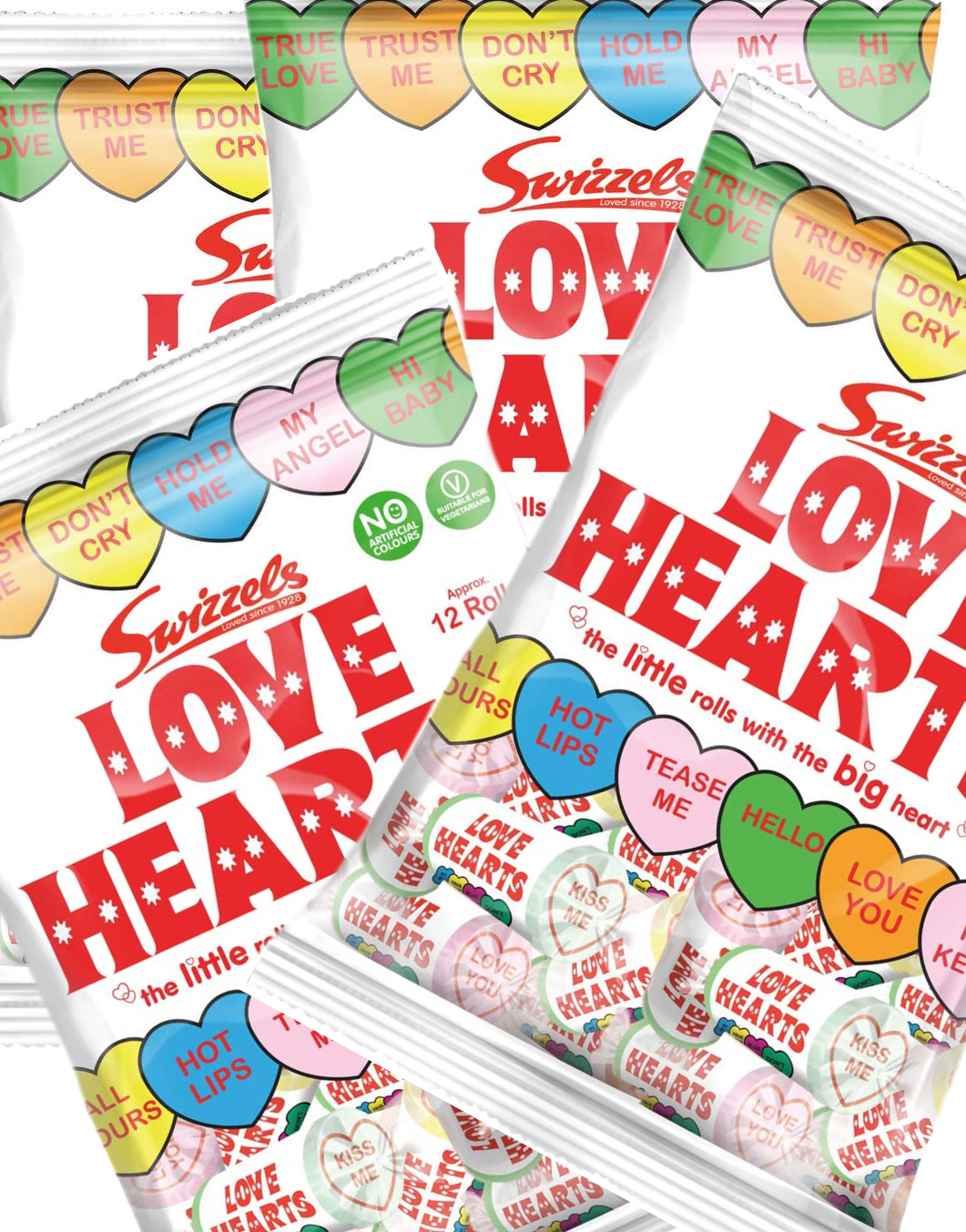 12 poser med Swizzels Love Hearts Mini - Hel Eske