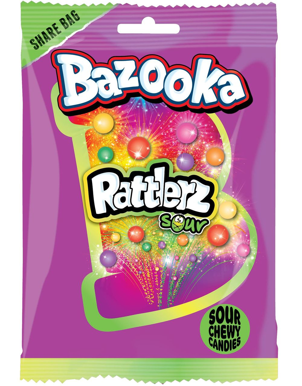 Bazooka Rattlerz Sour - Harde Sure Karameller med Fruktsmaker 120 gram
