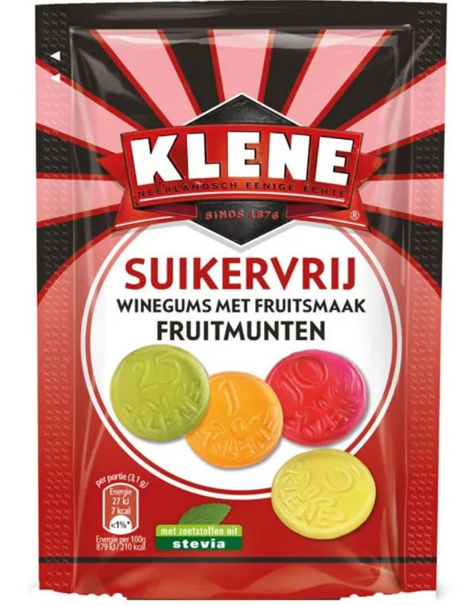 Klene Sukkerfrie Vingummimynter med Fruktsmak 110 gram