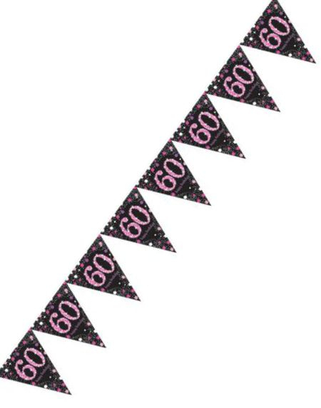 60 Års Feiring - 4 Meter Svart og Rosa Glitrende Flaggbanner