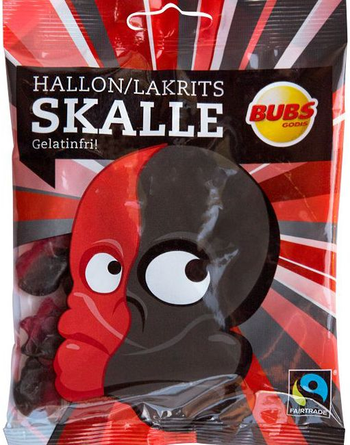 Pose med Skalle Vingummi med Bringebær og Lakrissmak 80 gram