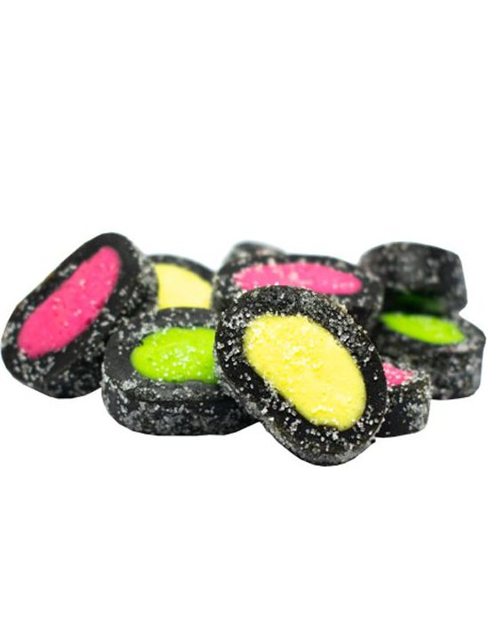 2 kg Stor Pose med Sure Ovale Lakrisbiter - Finsk Lakris