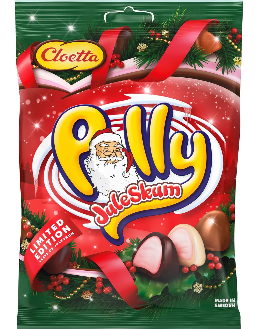 Polly Juleskum - Skumgodteri Dekket i Hvit, Mørk og Melkesjokolade 150 gram