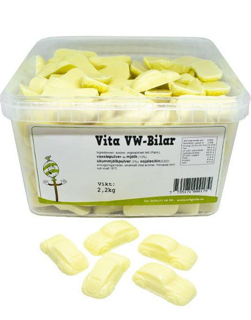 2,2 kg Hvite VW Sjokoladebiler - Hvit sjokolade formet som Biler