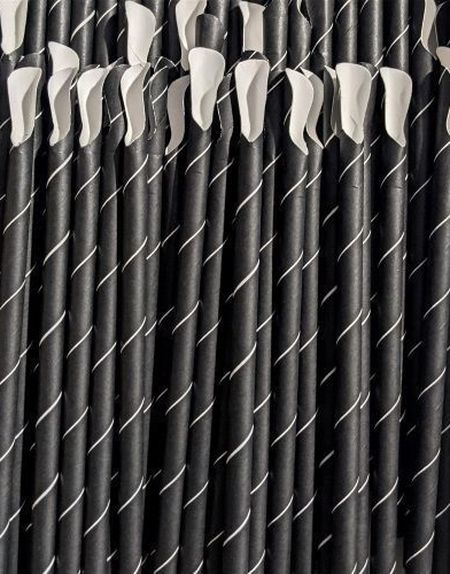 125 stk Miljøvennlige Svarte Stripete Sugerør med Skje