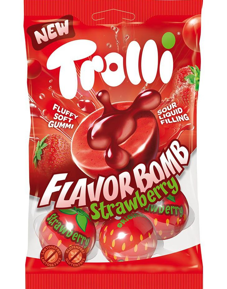 Trolli Flavour Bomb Strawberry - Gelegodteri med Jordbærsmak 75 gram