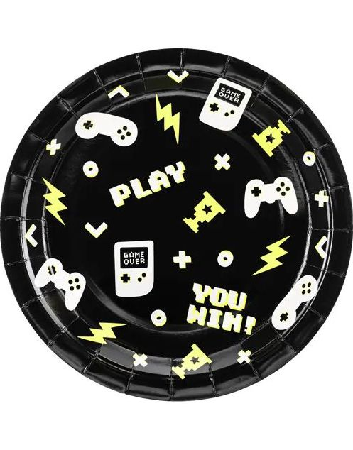 8 stk Runde Papirtallerkener 23 cm - Gamer Party