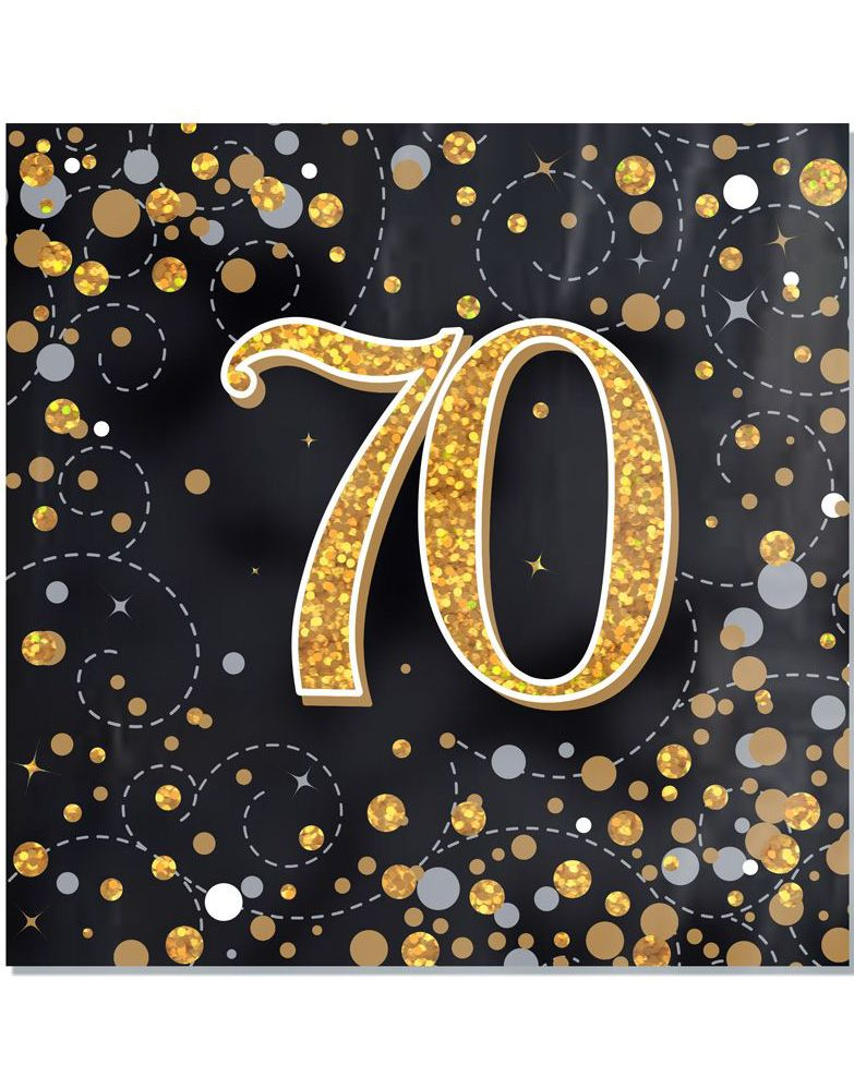 16 stk 70 Års Glitrende Gullfarget Bursdagsservietter 33x33 cm