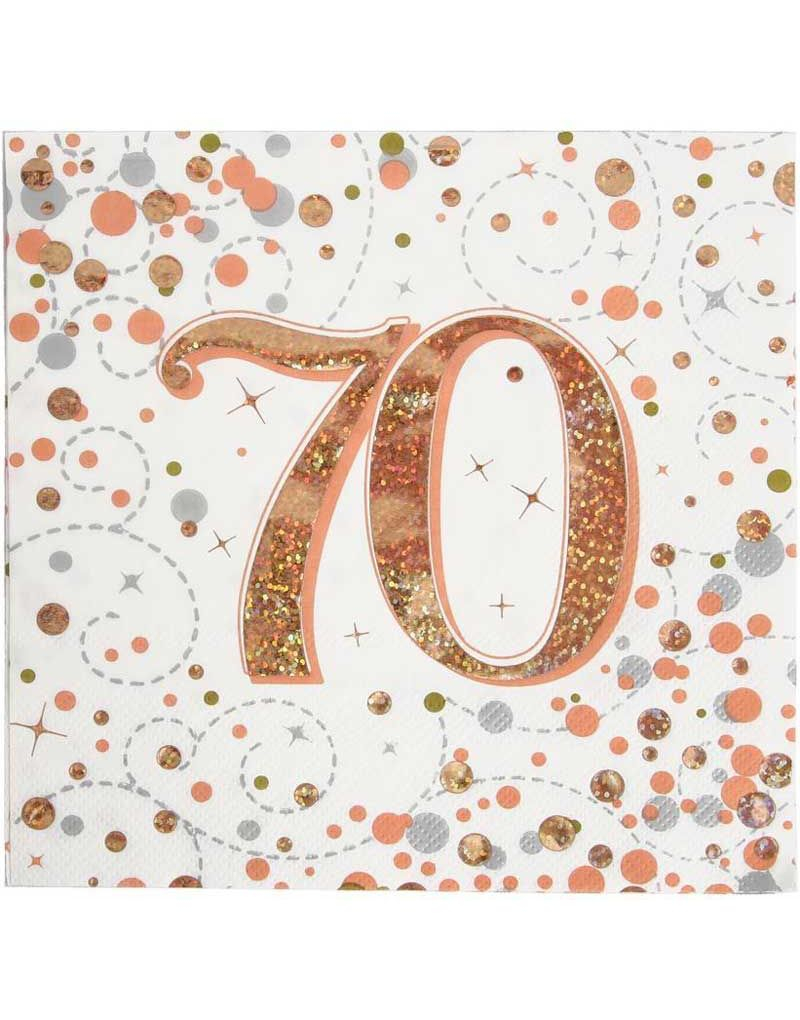 16 stk 70 Års Rosegullfarget Glitrende Bursdagsservietter 33x33 cm