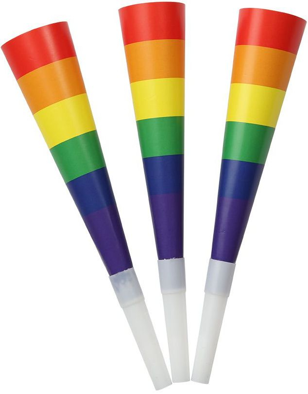 6 stk Partyfløyter/Blåsehorn i Regnbuefarger