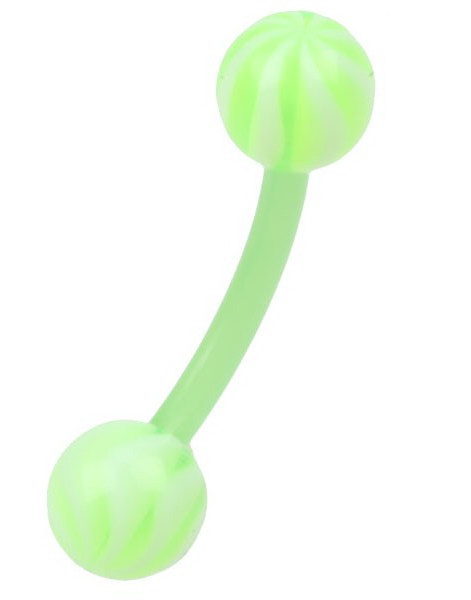 Banan Øyenbrynspiercing i Grønn med Stripete Grønne og Hvite Kuler - 1.2 x 8 mm