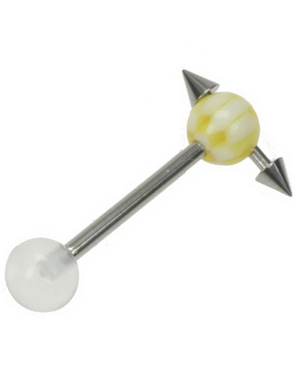 Tungepiercing med Spike Kuler i Toppkulen - Gul