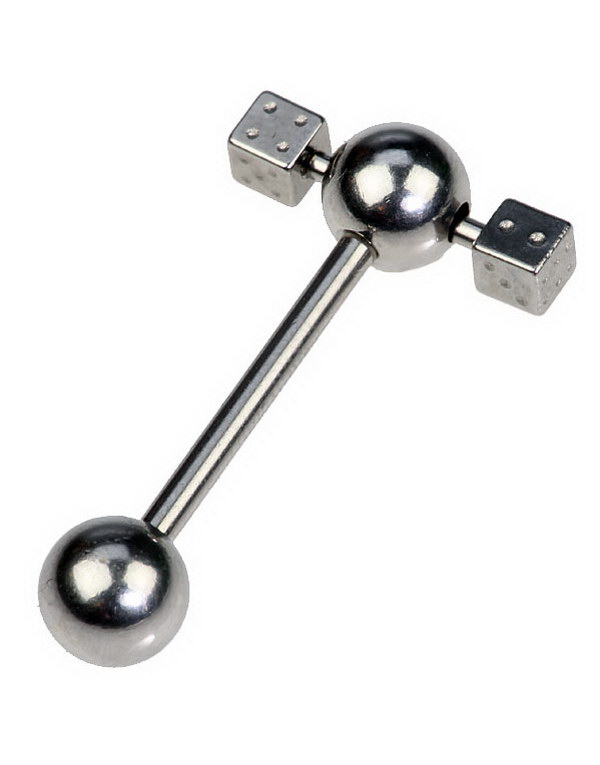 Tungepiercing med Terning på Hver Side Av Toppkulen