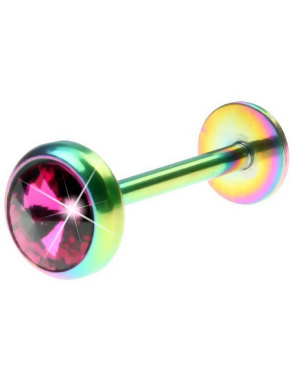 Flerfarget Tungepiercing med Rosa Sten