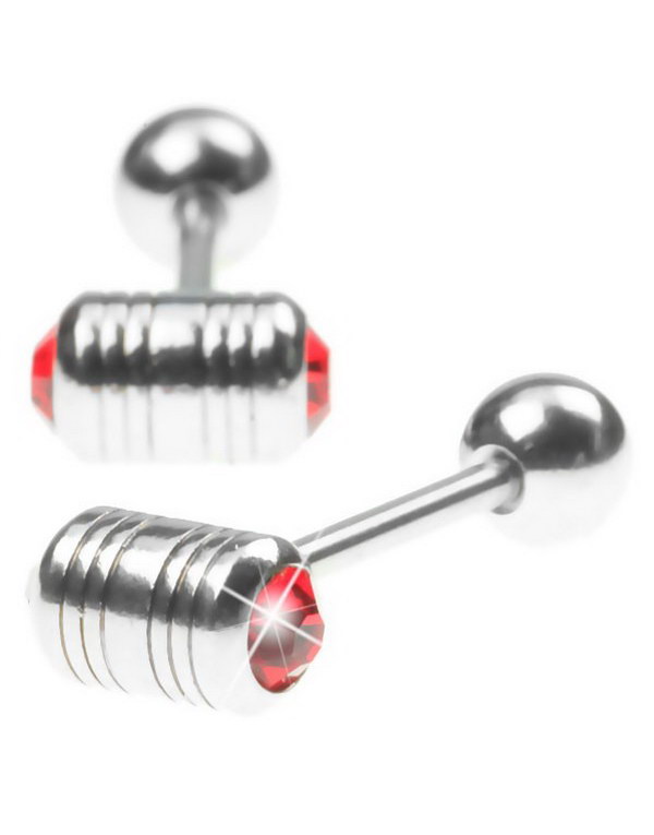 Tungepiercing med to Røde Stener i Toppkulen