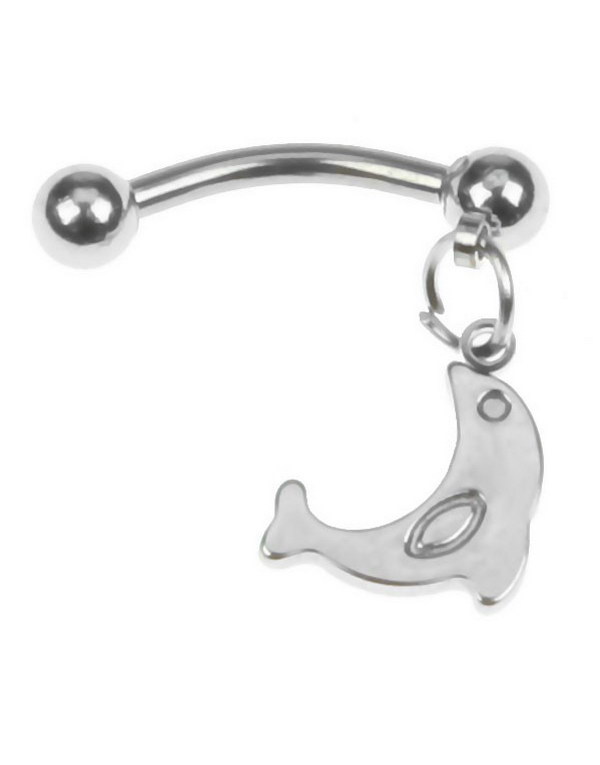 Banan Øyenbrynspiercing med Hengende Delfin - 1,2 x 9 mm