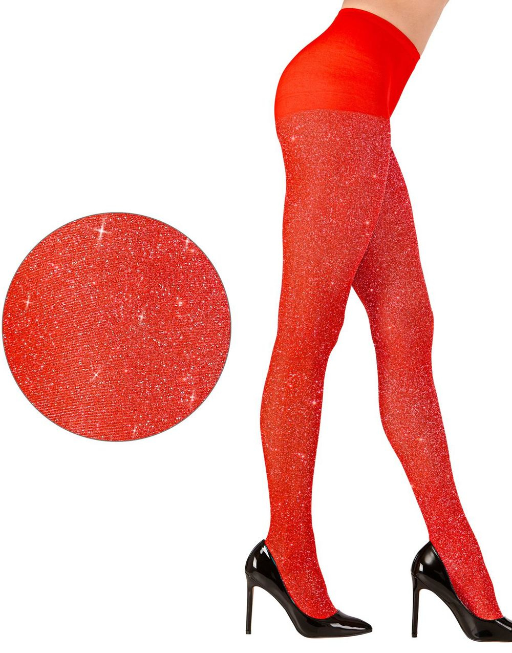 Strømpebukse med Glitter - Rød