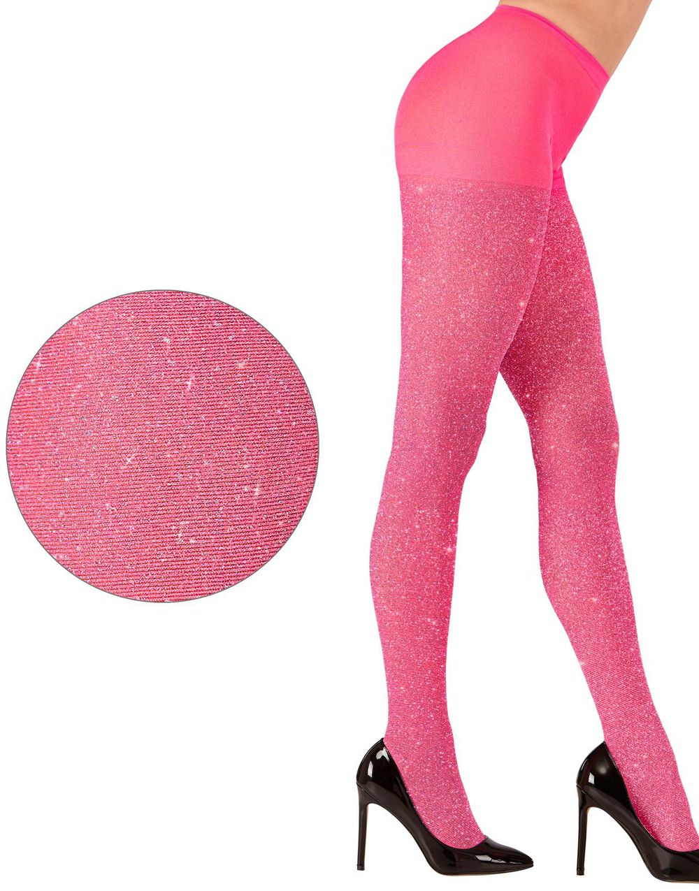 Strømpebukse med Glitter - Neon Rosa
